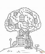Coloring Tree House Pages Treehouse Printable Popular sketch template