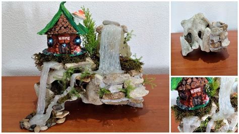 Hot Glue Waterfall Mini House Diy Fairy Garden Diy Mini House Diy