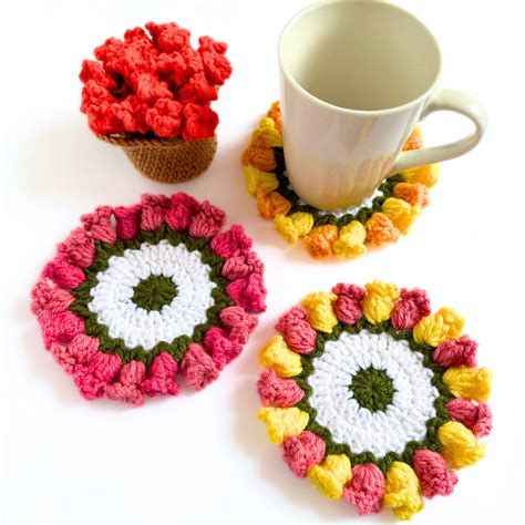 flower pot coaster set  crochet pattern hygge crochet