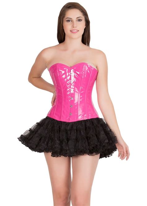 pink pvc faux leather burlesque gothic overbust costume tutu skirt