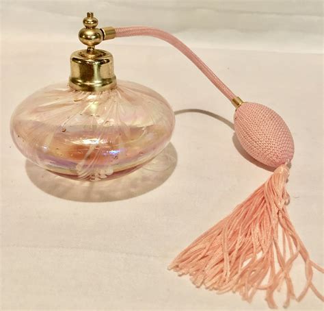 Vintage Murano Style Iridescent Swirled Pink Glass Perfume Bottle With