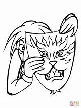 Mask Coloring Pages Tiger Drawing Tiki Animal Face Masks Aztec Printable Spiderman Getdrawings Getcolorings Color Colorings Gas Uma Paper sketch template