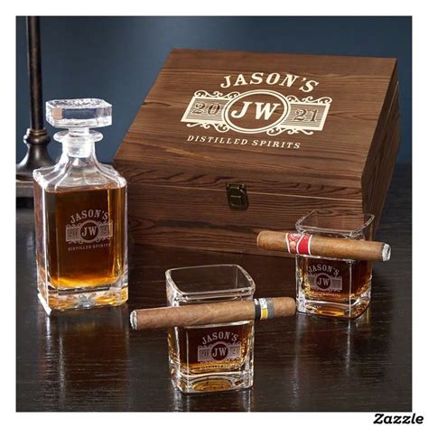 Marquee Engraved Whiskey Glass Box Set W Decanter Zazzle