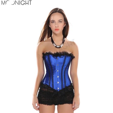 moonight blue satin sexy corset top waist corsets and bustiers lace up