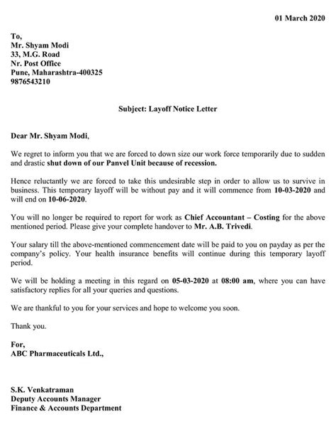 layoff notice letter excel template exceldatapro lettering