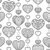 Pattern Antistress Seamless Ornament Zentangle Hearts Decorative Coloring Hand Adult Style sketch template