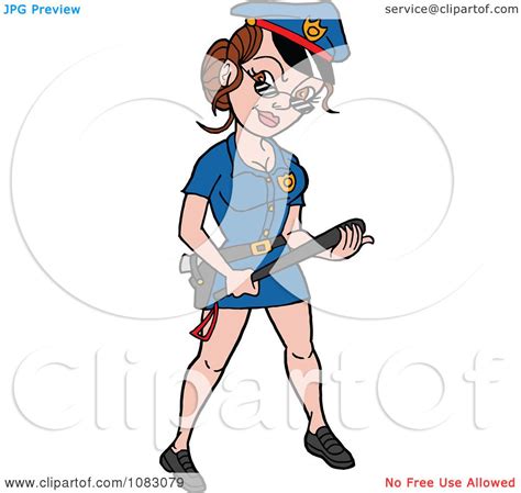 clipart sexy police woman holding a club royalty free