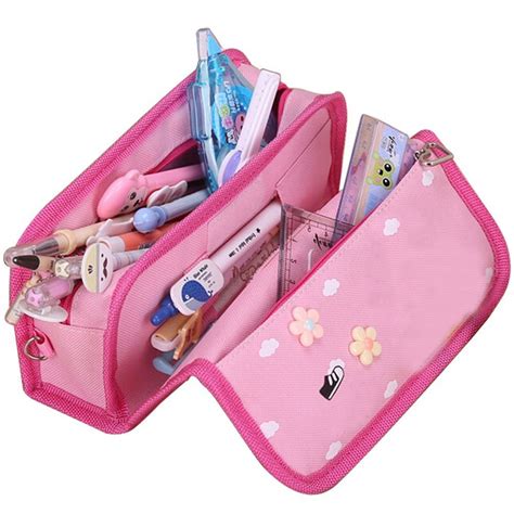 Samaz Cute Girls Cartoon Pen Pencil Case Stationary Pouch Bag Pink