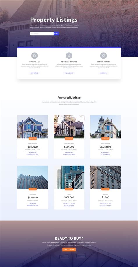 real estate listings page divi layout  elegant themes