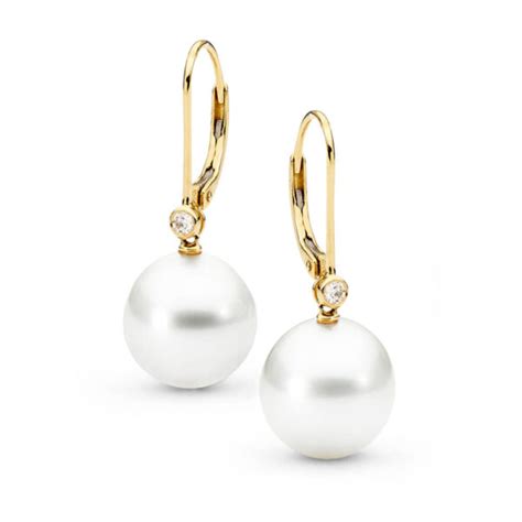 South Sea Pearl And Diamond Lever Back Earrings