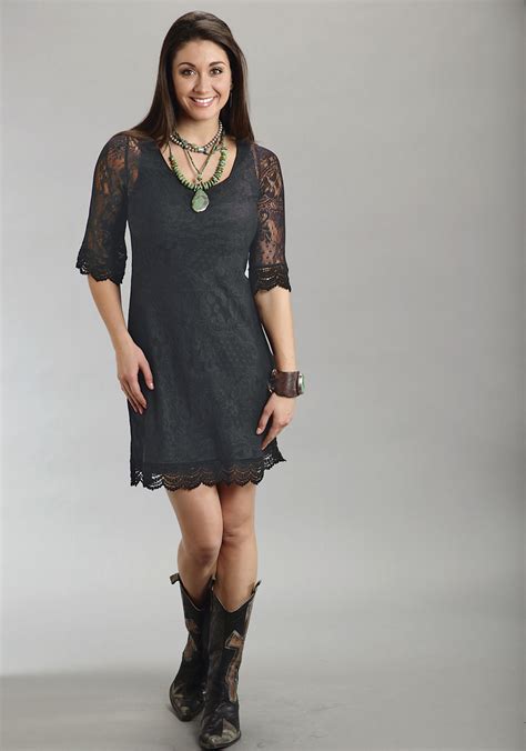 stetson black lace short western dress
