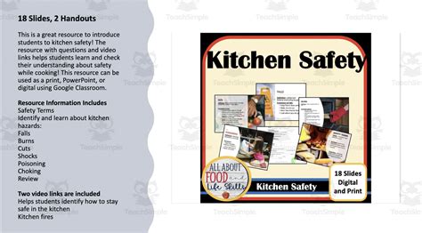 kitchen safety lesson  worksheet  teach simple