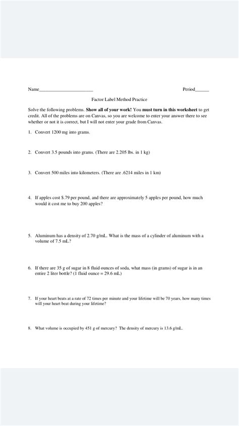 chemistry conversion factors worksheet