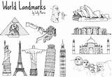 Landmark Landmarks Hand Drawn Vector Vectors Wonders Famous Sketch Buildings Architecture Coloring Pages Template System Vecteezy sketch template