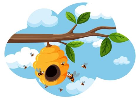 Premium Vector A Beehive On The Tree Branch