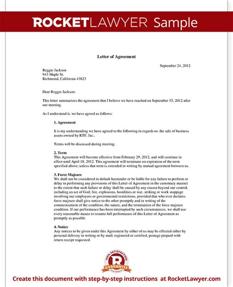 letter  agreement form template  sample