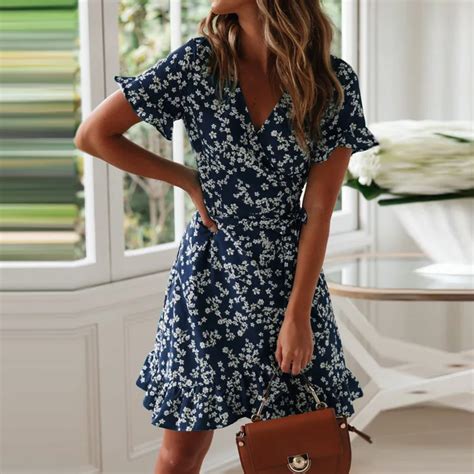 for sale aachoae women dresses summer 2020 sexy v neck floral print