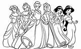Coloring Pages Disney Princesses Together Princess Getdrawings sketch template