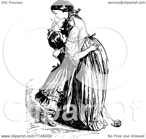 Clipart Of A Retro Vintage Black And White Mother And