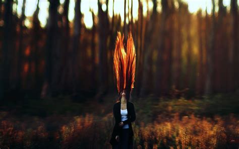 brunette russian women forest nature blurred redhead