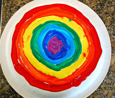 paper plate rainbow craft mess