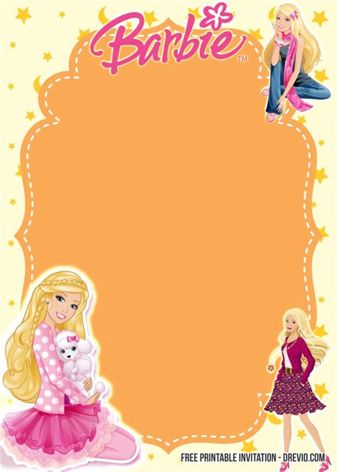 free printable barbie birthday invitation templates
