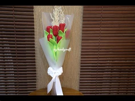 membuat buket bunga tulip  kain flanel diy   wrapping