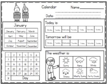 calendar worksheets  prep  preschool printable tpt