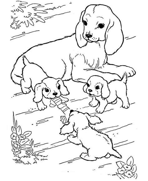 puppies  playing   mother  farm animal coloring page