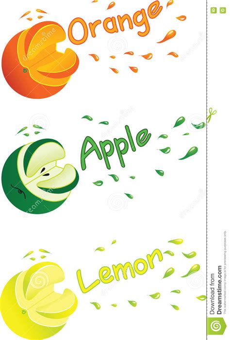 symbolische beelden van sinaasappel citroen en appel met sapplonsen vector illustratie