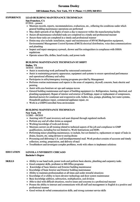 facility maintenance maintenance technician resume sample resume