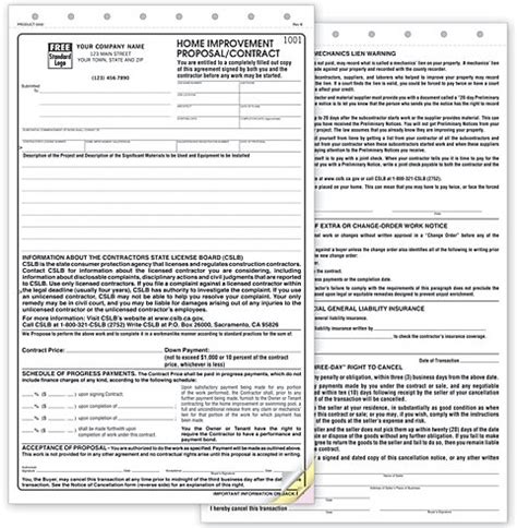 part home improvement proposal california compliant jb forms