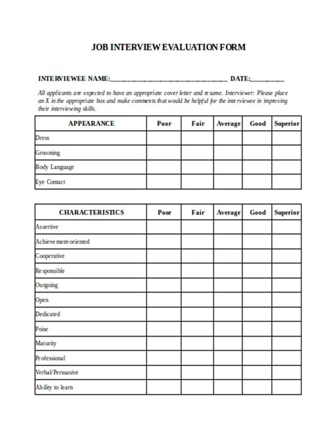 printable interview assessment form template word    xxx