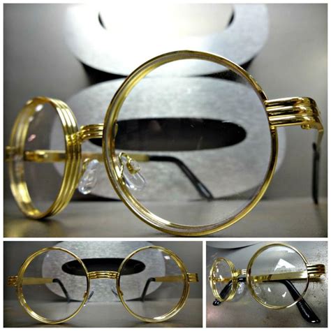 mens classic vintage retro style clear lens eye glasses round gold