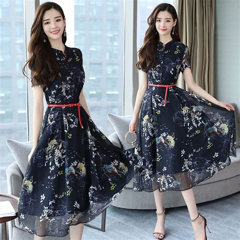 summer vintage chiffon floral dress plus size maxi sundress boho 2018
