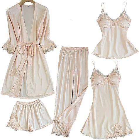 llyand blushy silk 5 piece pajama set women s sleepwear floral lace