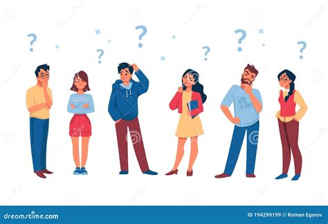 Asking People Cartoon Curious Persons With Question Marks Solve