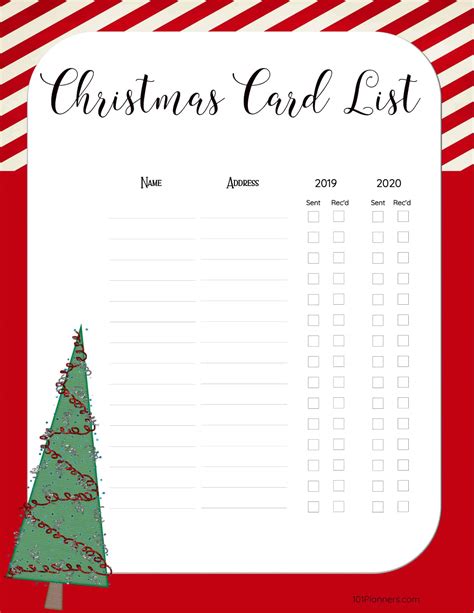 printable christmas gift list template  christmas card
