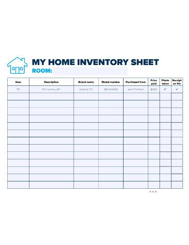 home inventory templates   printable excel word  formats images