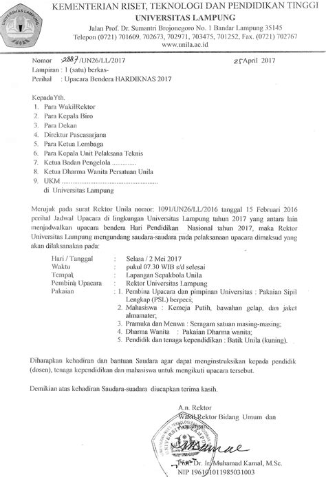 Undangan Upacara Bendera Hardiknas 2017 Universitas Lampung