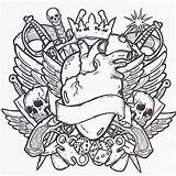 Coloring Tattoo Pages Tattoos Cool Skull Colouring Tribal Adult Book Designs Skulls Adults Printable Colour Cross Flash Print Awesome Heart sketch template
