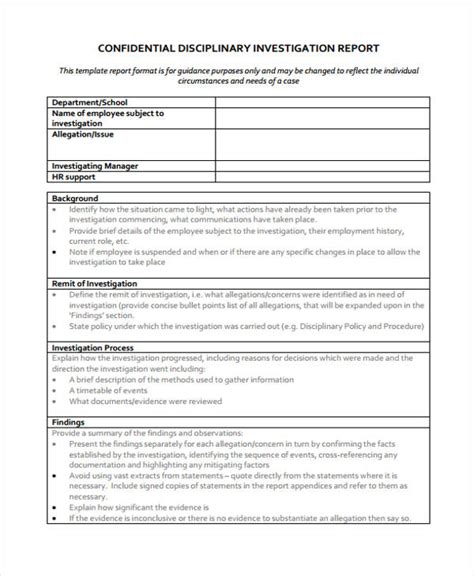 investigation report template disciplinary hearing  templates