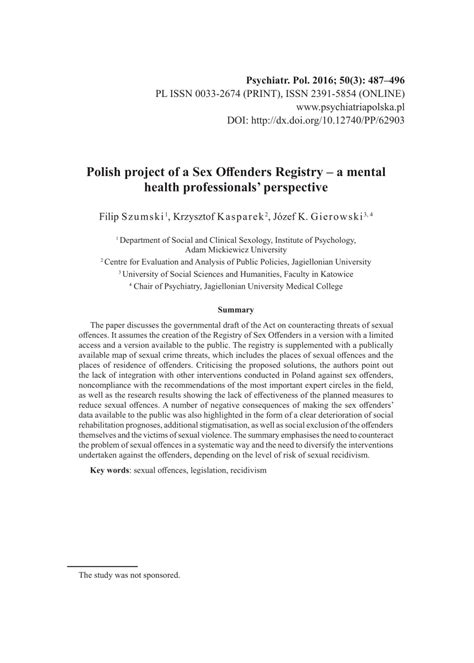 Pdf Polish Project Of A Sex Offenders Registry A Mental Health