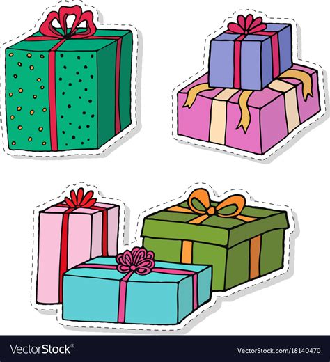 gift boxes cartoon stickers set presents isolated vector image