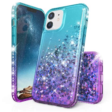 cell glitter diamond hybrid liquid case compatible  iphone   teal purple