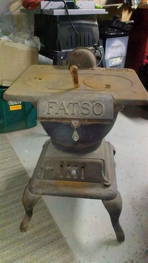 vintage antique small compact cast iron fatso  pot belly wood cook top stove antique