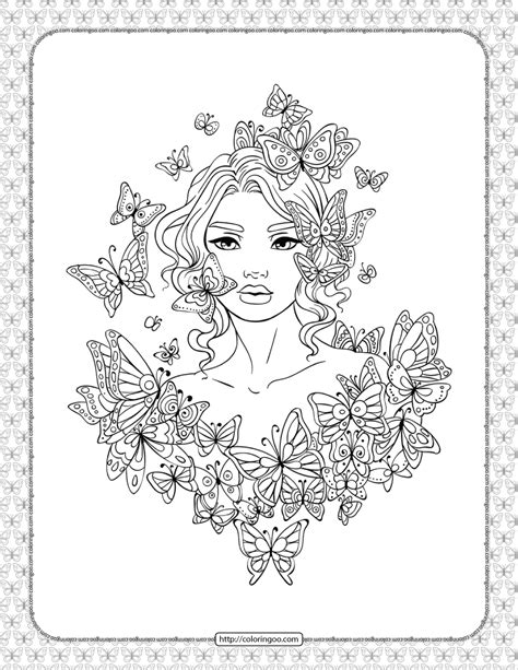 girl   butterflies coloring page