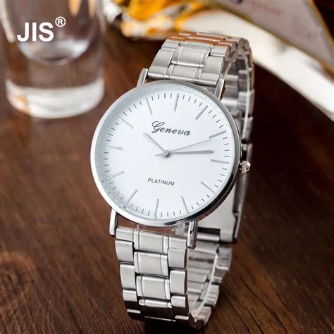 classic geneva full stainless silver waterproof dress quartz wristwatch wrist watches  men