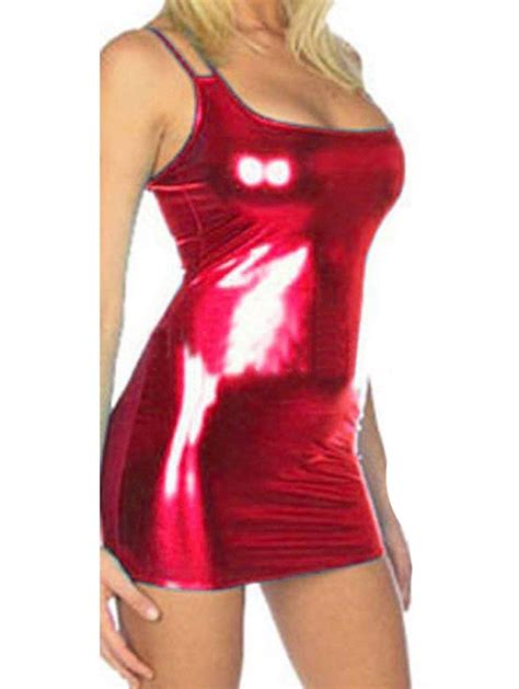Women Pvc Wet Look Erotic Costume Sexy Faux Leather Party Night Dress