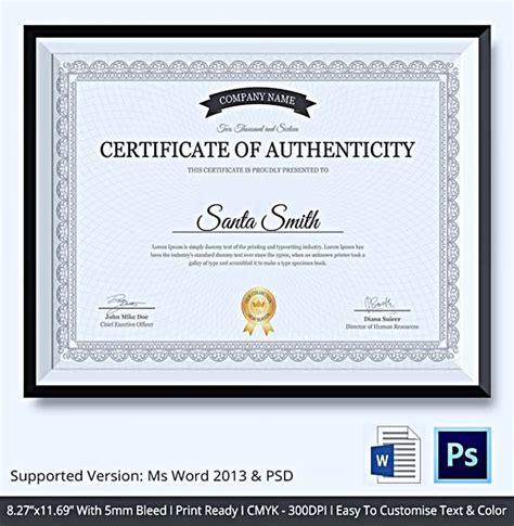 certificate  authenticity template  information  include